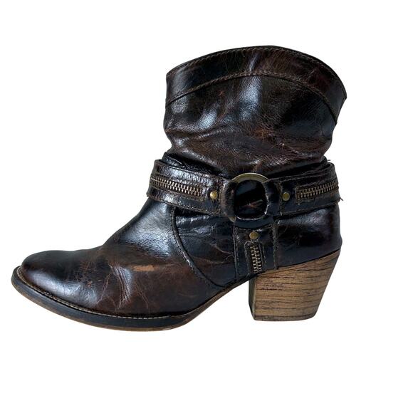 Vintage Leather Western Rodeo Slouchy Ankle Boots Harness Boho Cowgirl 7M - Picture 5 of 11